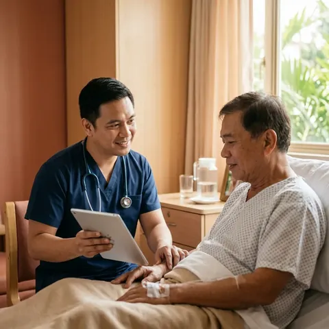 A nurse with a patient at a hospital bedside