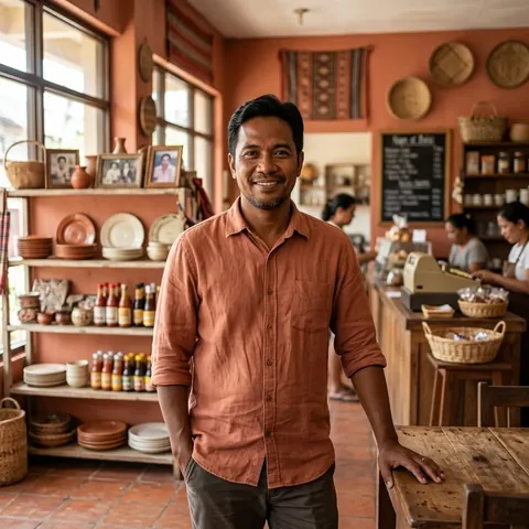 A shop owner standing in his store