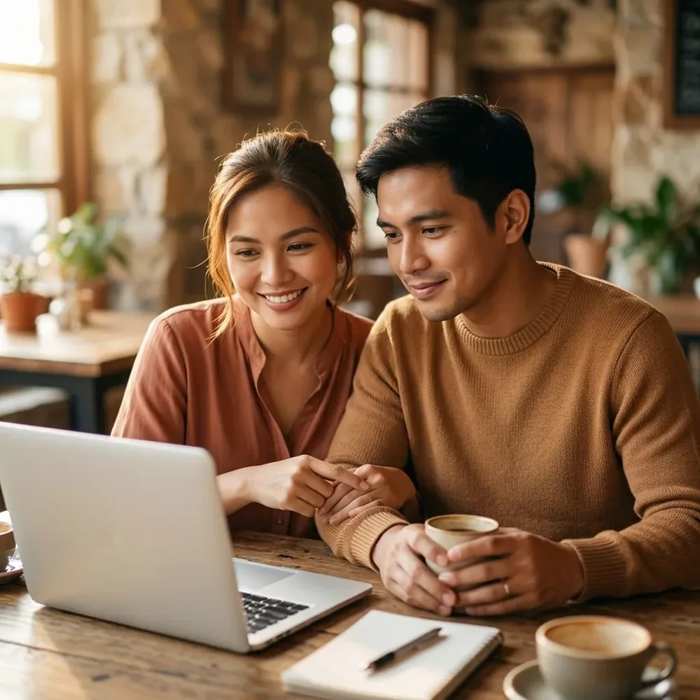 Two people planning together on a laptop